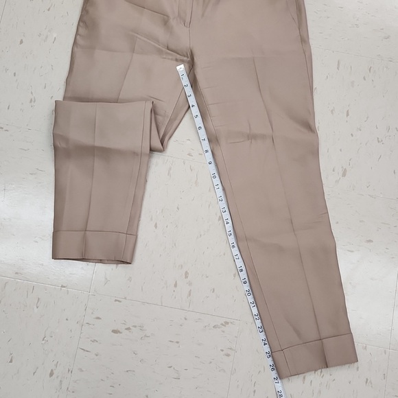 Burberry Tan Silk Blend Pants with Cuffed Ankle Trousers | Women's Size 8 - Picture 5 of 6